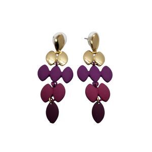 Gold Toned Metal with Purple & Pink Geometric Statement Earrings 2 1/2" Long NEW